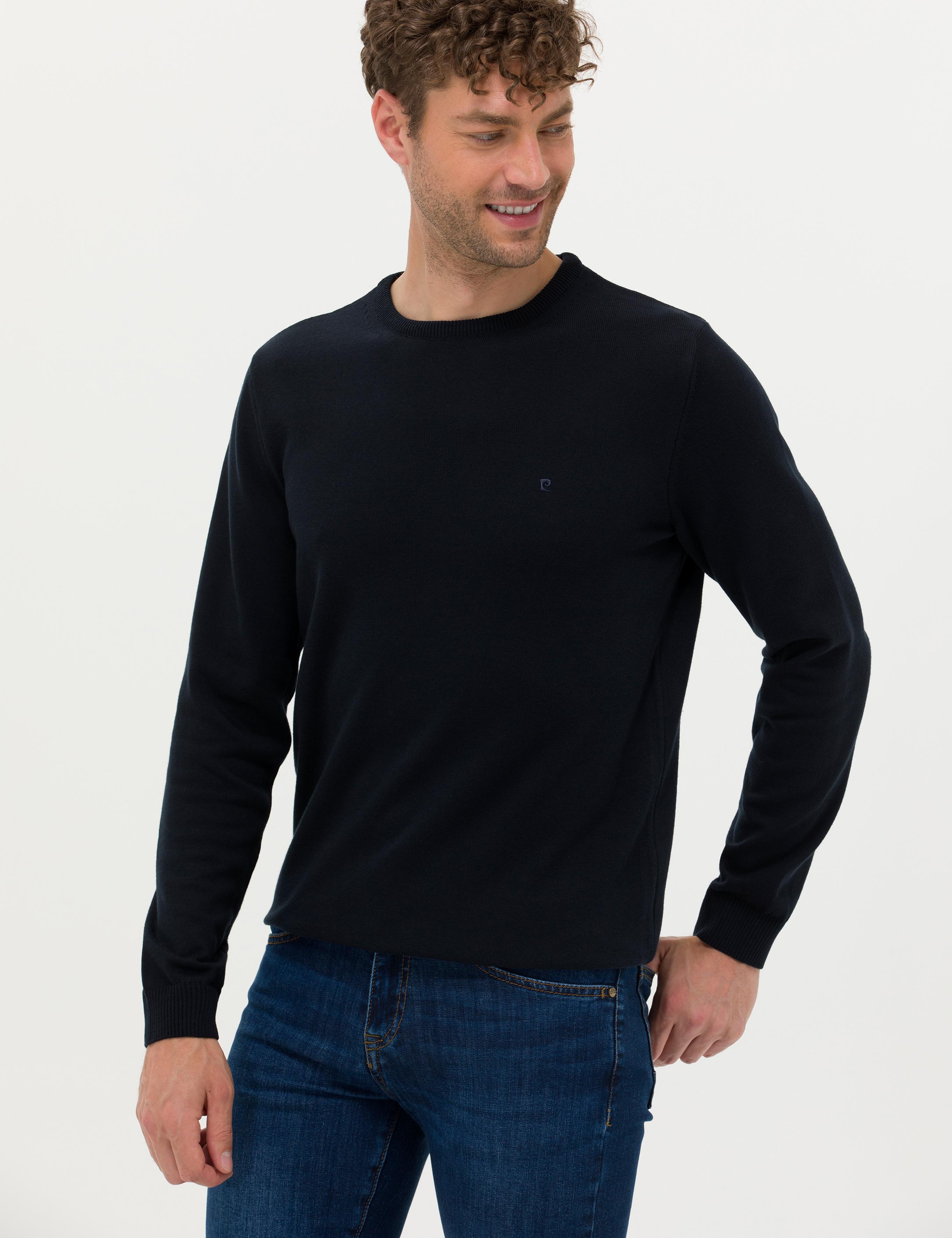 Lacivert Slim Fit Bisiklet Yaka Basic Triko Kazak