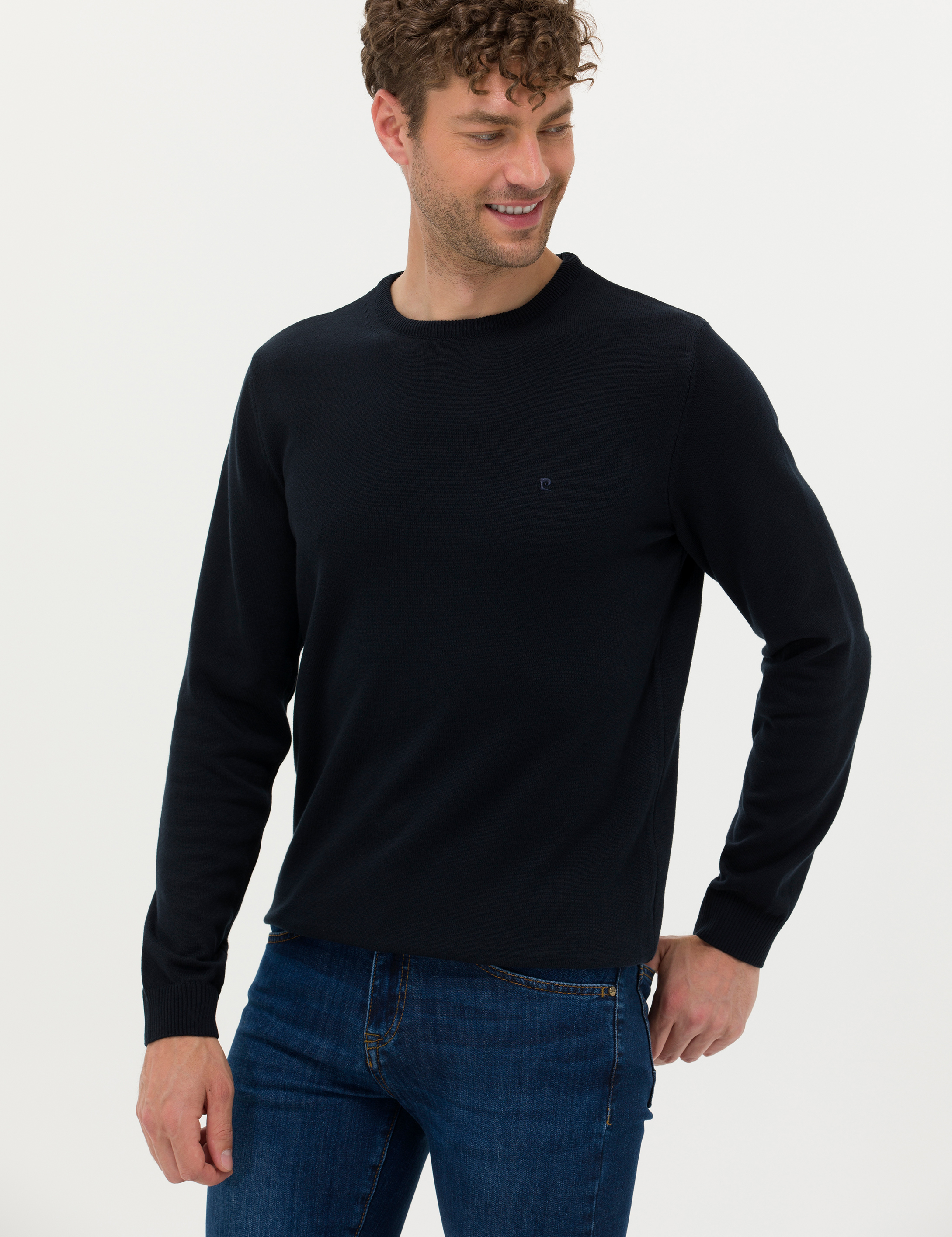 Lacivert Slim Fit Bisiklet Yaka Basic Triko Kazak - Image 1