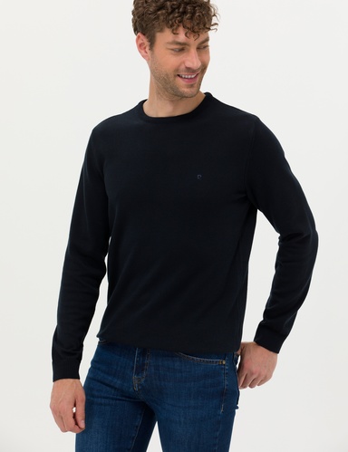Lacivert Slim Fit Bisiklet Yaka Basic Triko Kazak