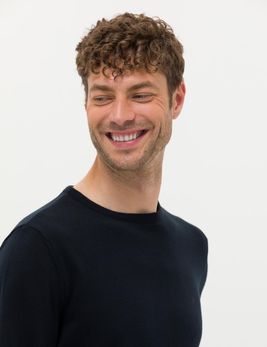 Lacivert Slim Fit Bisiklet Yaka Basic Triko Kazak