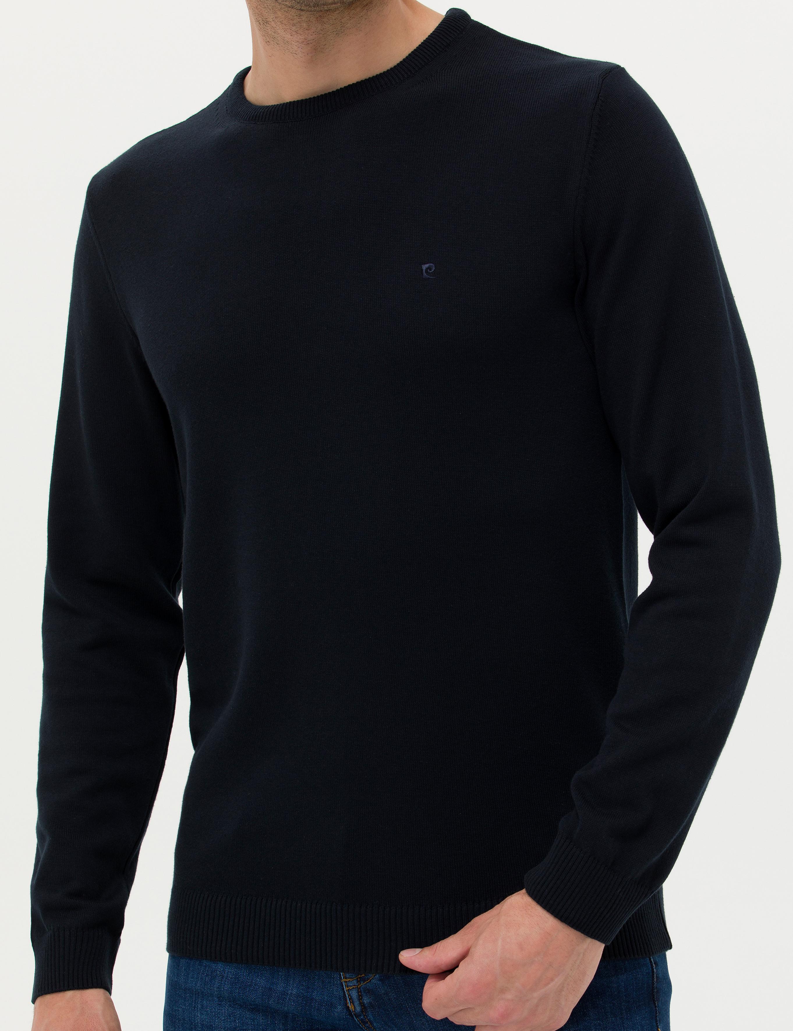 Lacivert Slim Fit Bisiklet Yaka Basic Triko Kazak