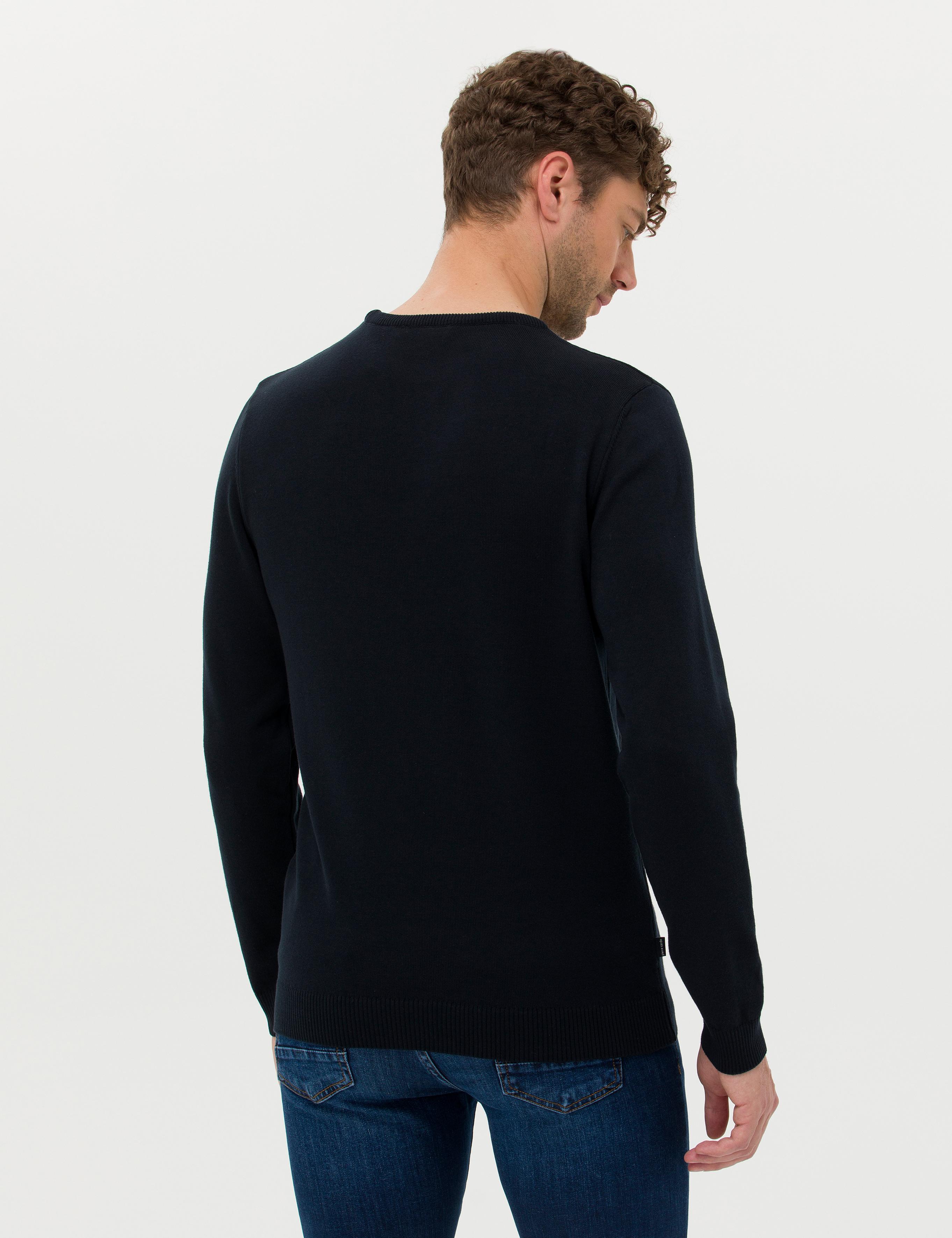 Lacivert Slim Fit Bisiklet Yaka Basic Triko Kazak