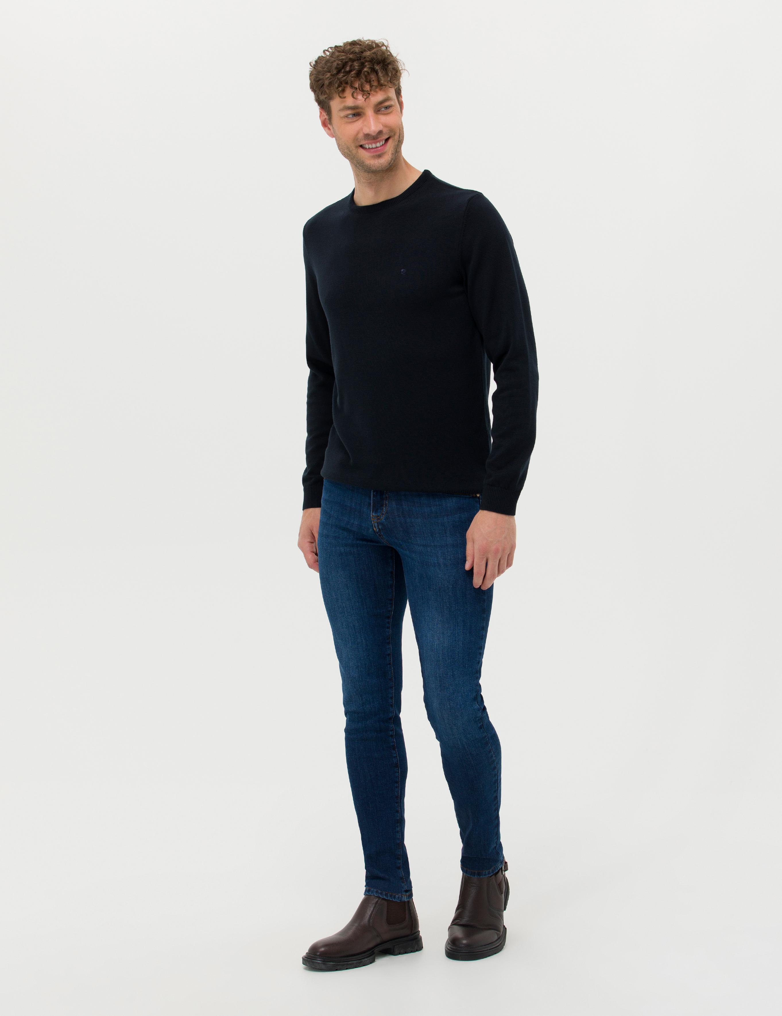 Lacivert Slim Fit Bisiklet Yaka Basic Triko Kazak