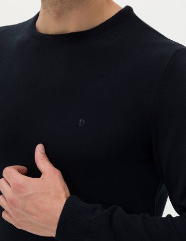 Lacivert Slim Fit Bisiklet Yaka Basic Triko Kazak