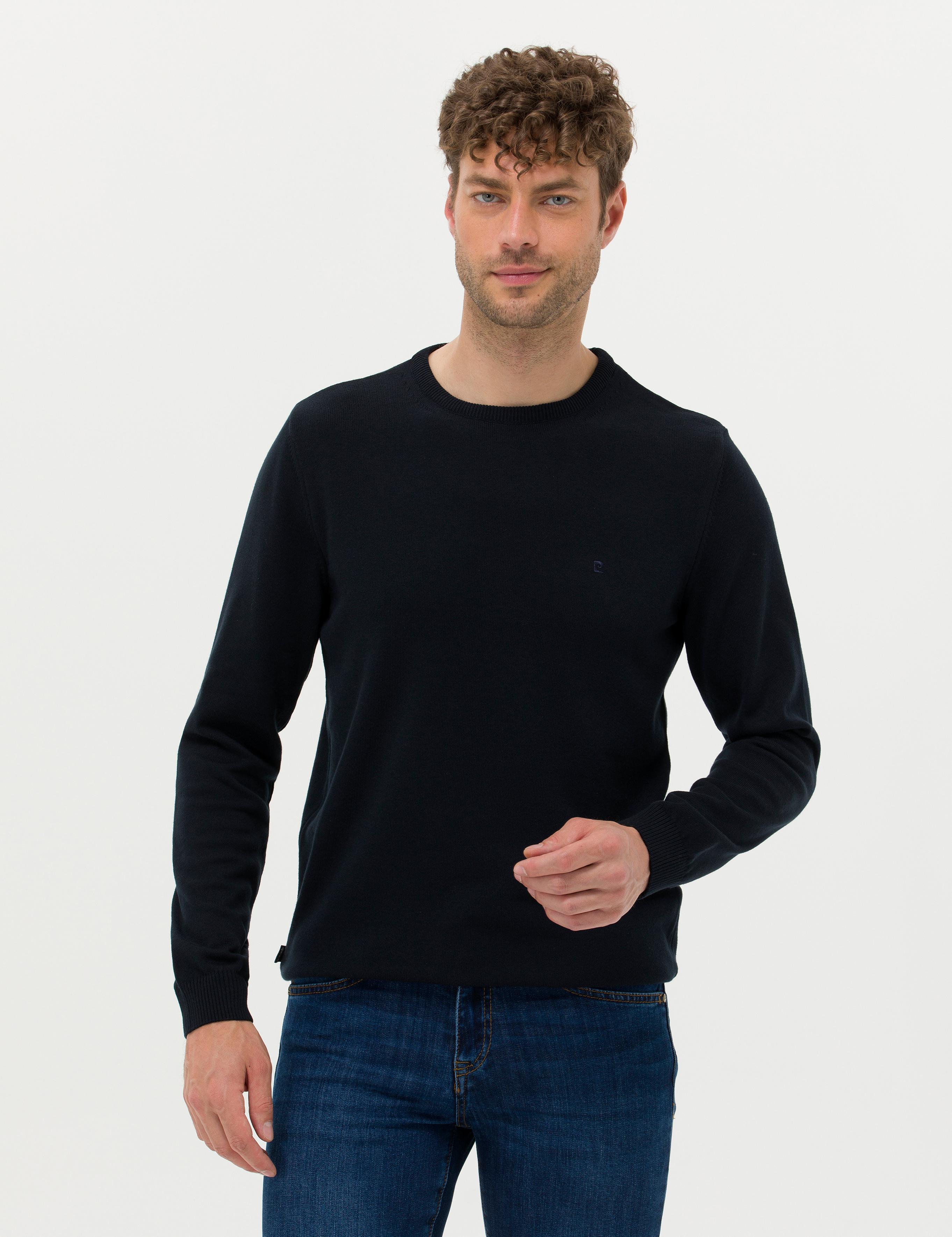 Lacivert Slim Fit Bisiklet Yaka Basic Triko Kazak