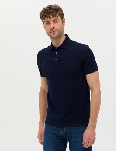Lacivert Slim Fit %100 Pamuk Merserize  Düğmeli Polo Yaka Basic Tişört