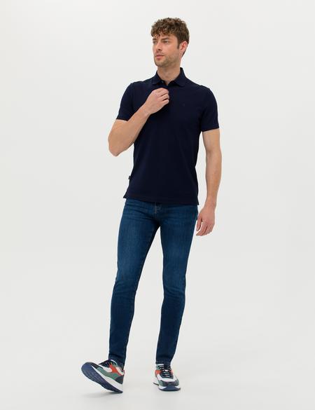 Lacivert Slim Fit Merserize Tişört - 50274688009