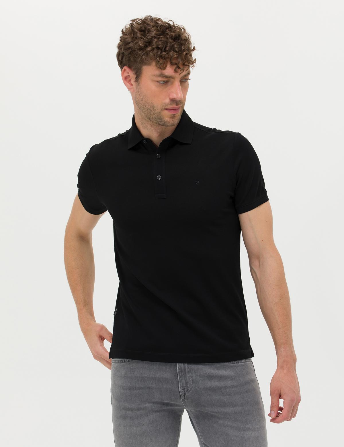 Siyah Slim Fit Merserize Tişört - 50274688028