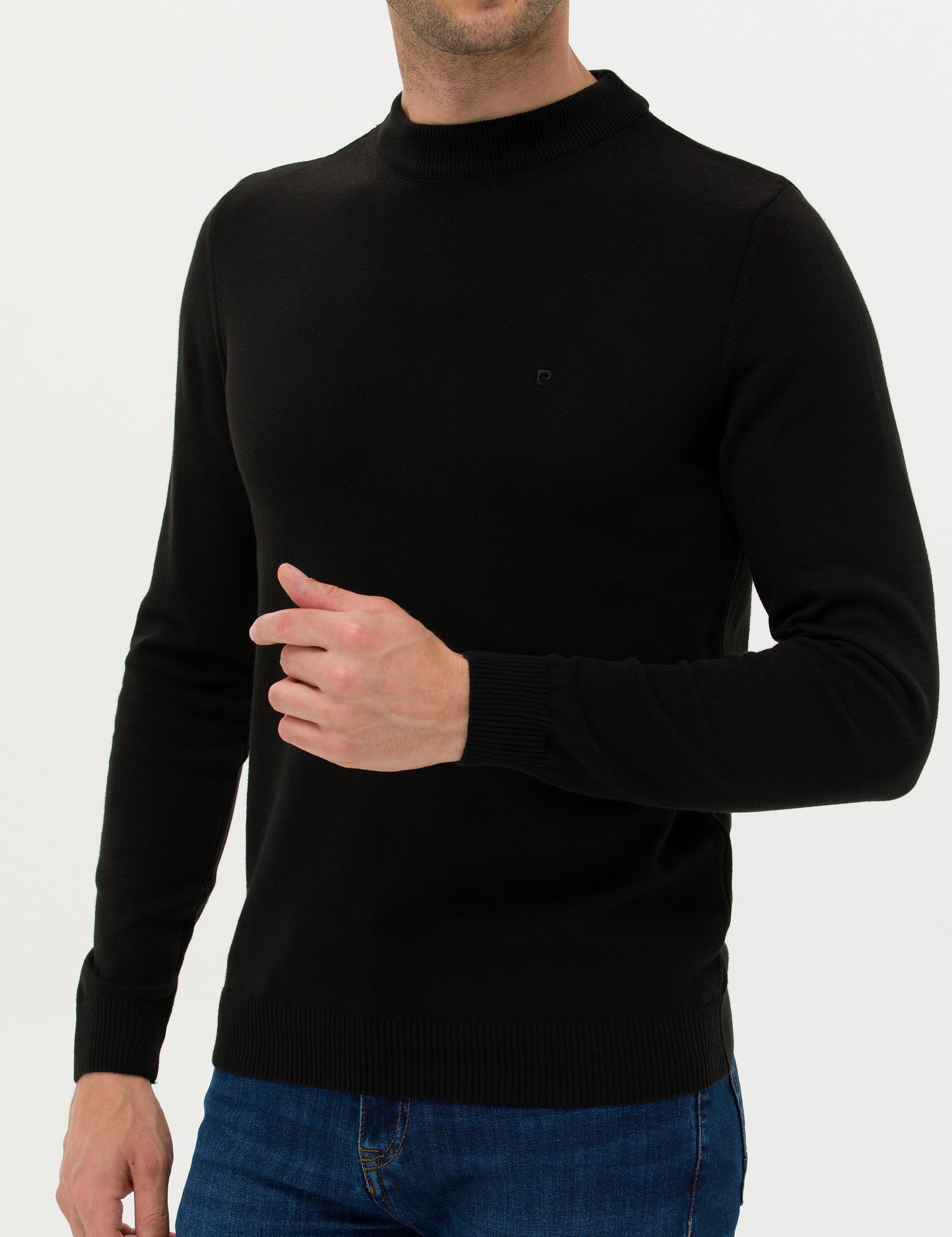 Siyah Slim Fit Çeyrek Yaka Basic Triko Kazak