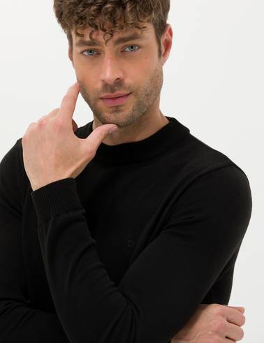 Siyah Slim Fit Çeyrek Yaka Basic Triko Kazak