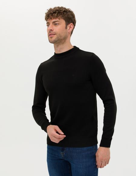 Siyah Slim Fit Çeyrek Yaka Basic Triko Kazak - 50276158047