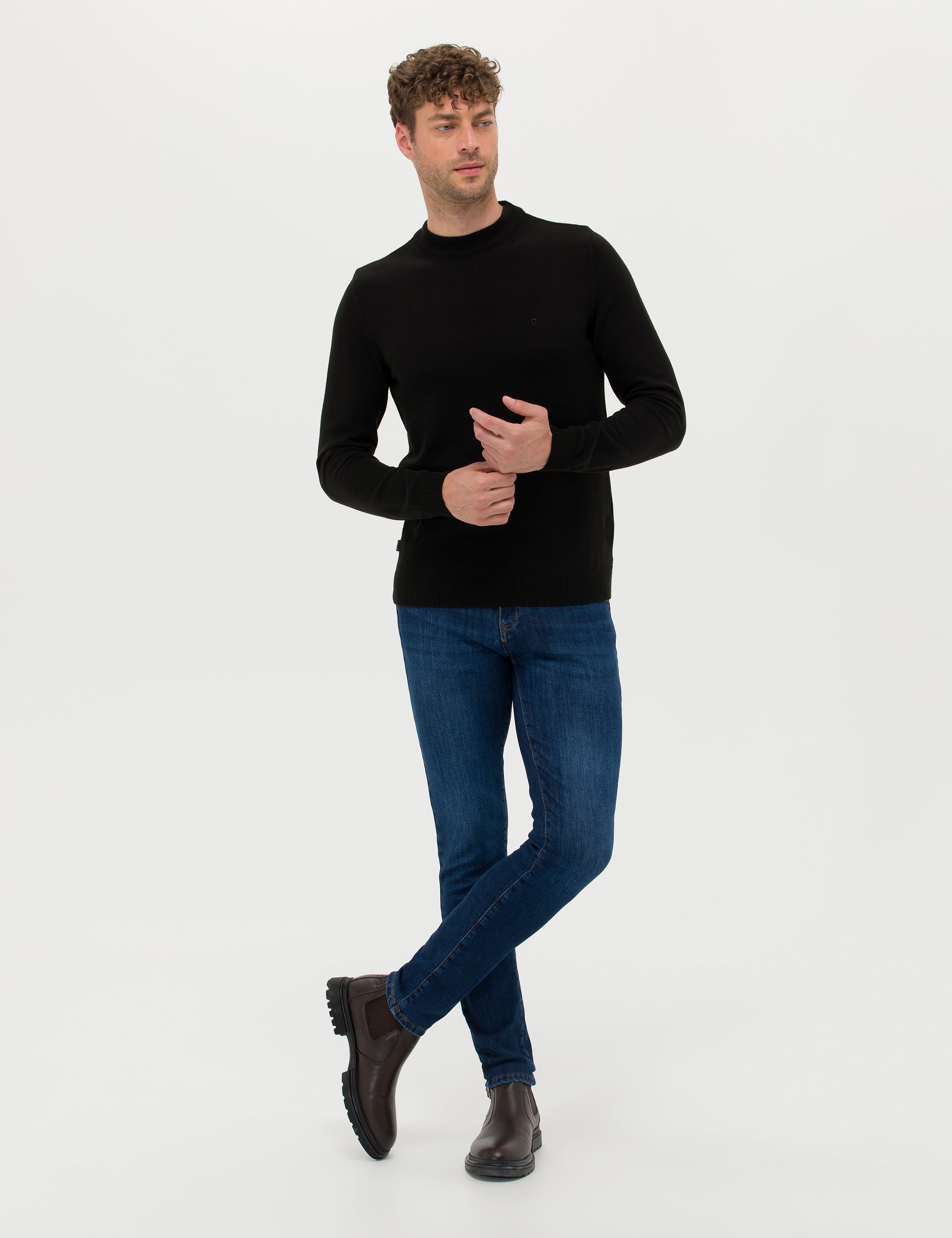 Siyah Slim Fit Çeyrek Yaka Basic Triko Kazak