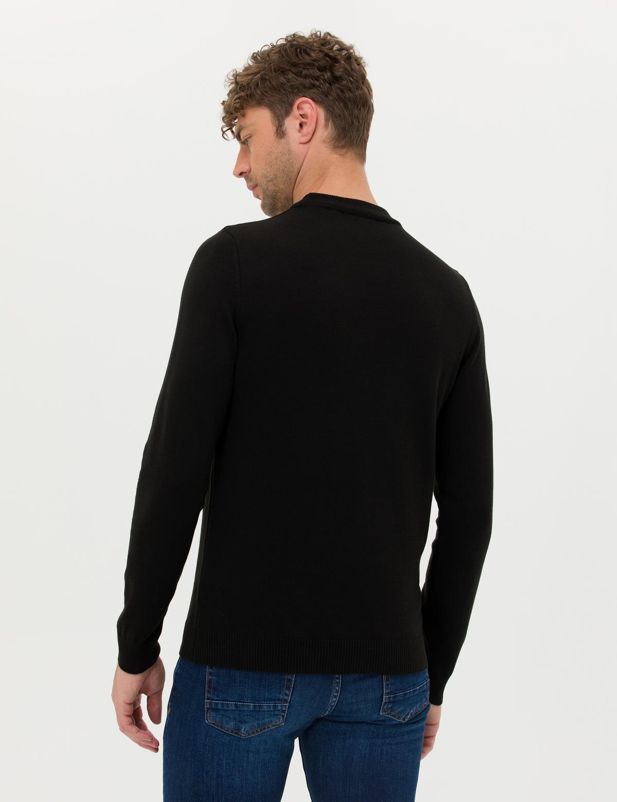 Siyah Slim Fit Çeyrek Yaka Basic Triko Kazak - 50276158047