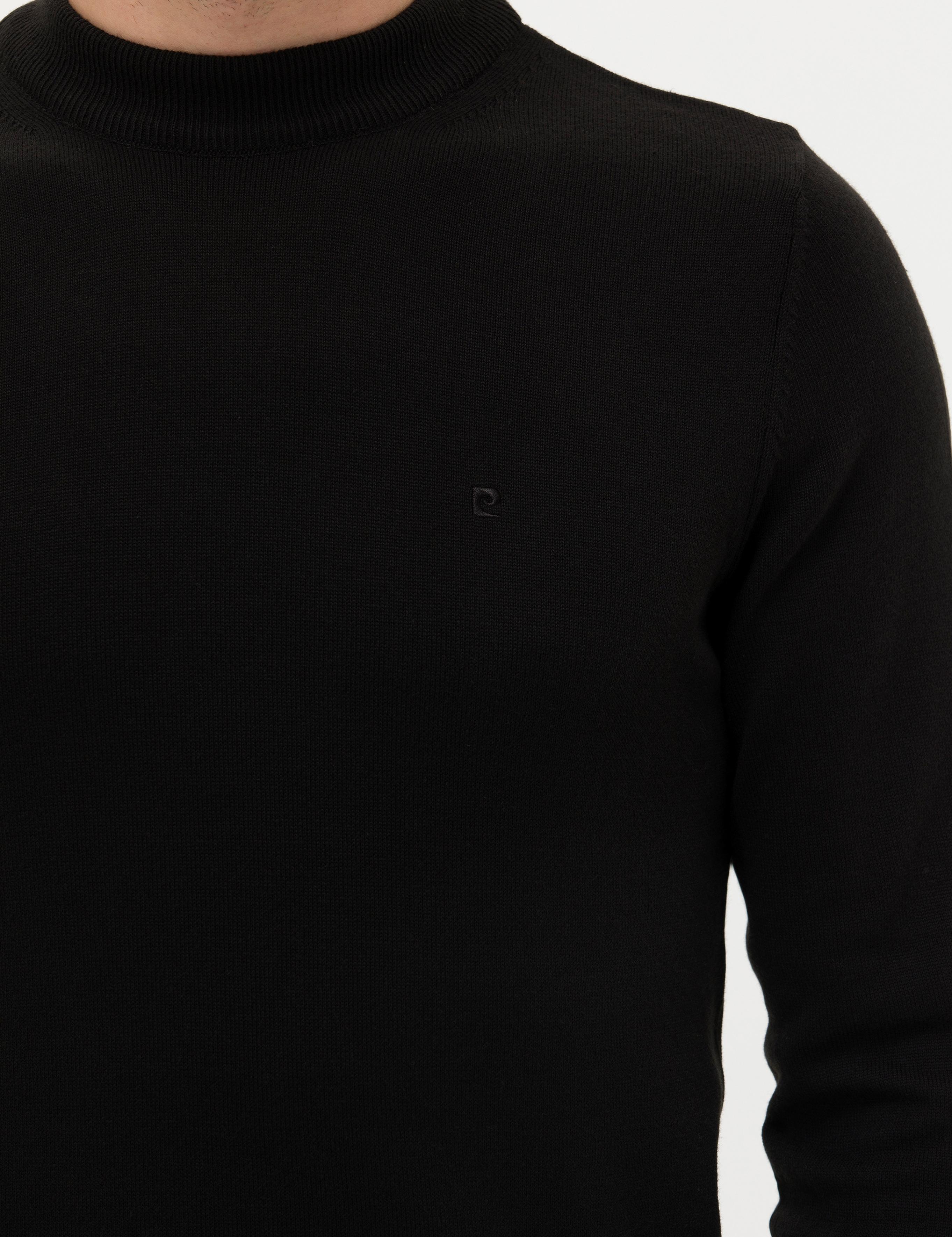 Siyah Slim Fit Çeyrek Yaka Basic Triko Kazak