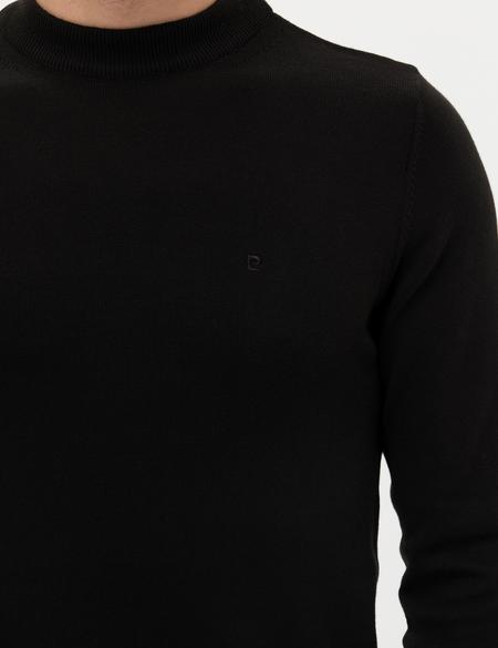 Siyah Slim Fit Çeyrek Yaka Basic Triko Kazak - 50276158047