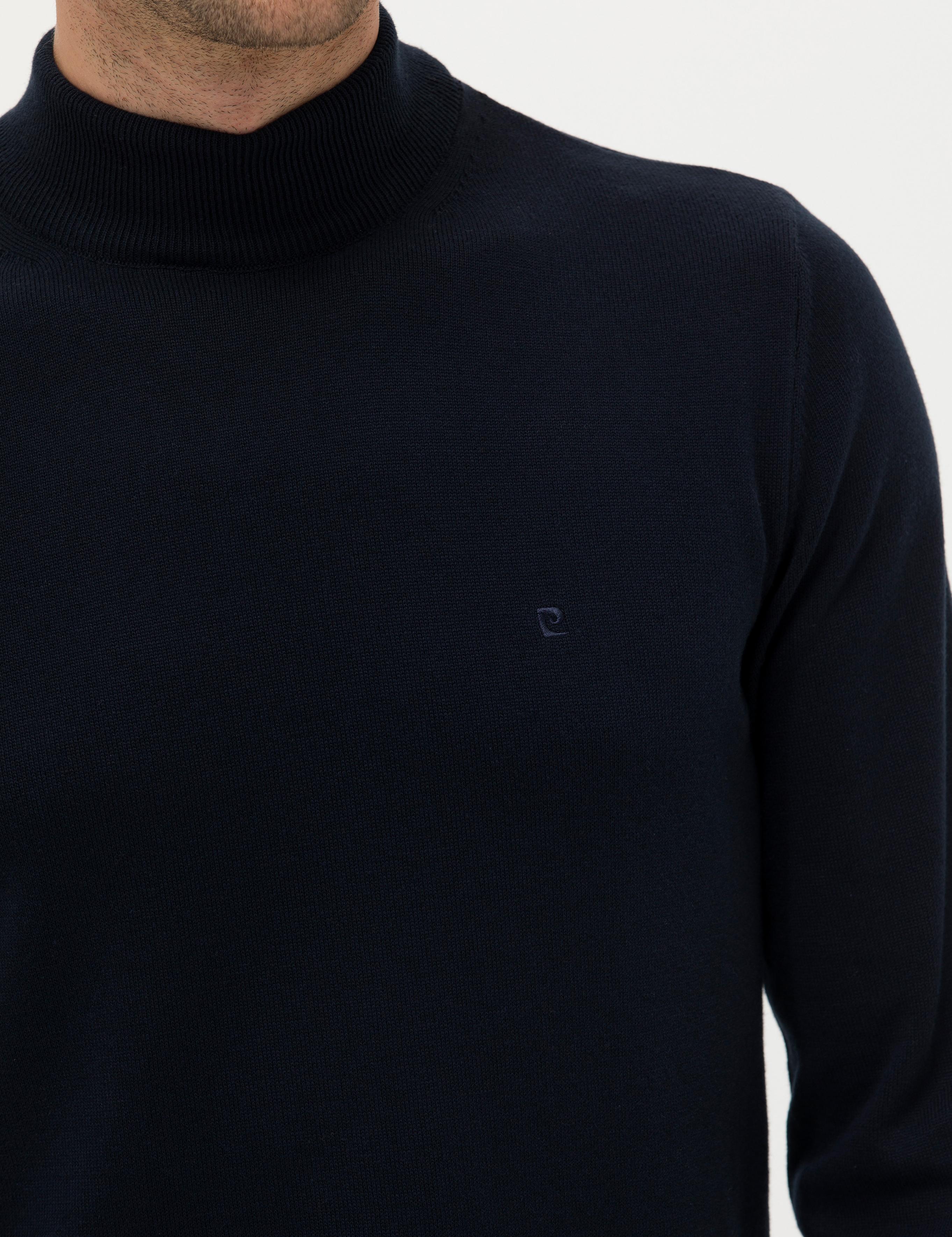 Lacivert Slim Fit Yarım Balıkçı Yaka Basic Triko Kazak