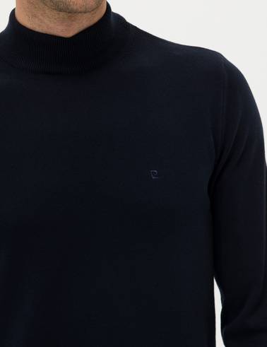 Lacivert Slim Fit Yarım Balıkçı Yaka Basic Triko Kazak