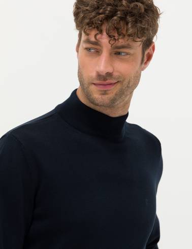 Lacivert Slim Fit Yarım Balıkçı Yaka Basic Triko Kazak
