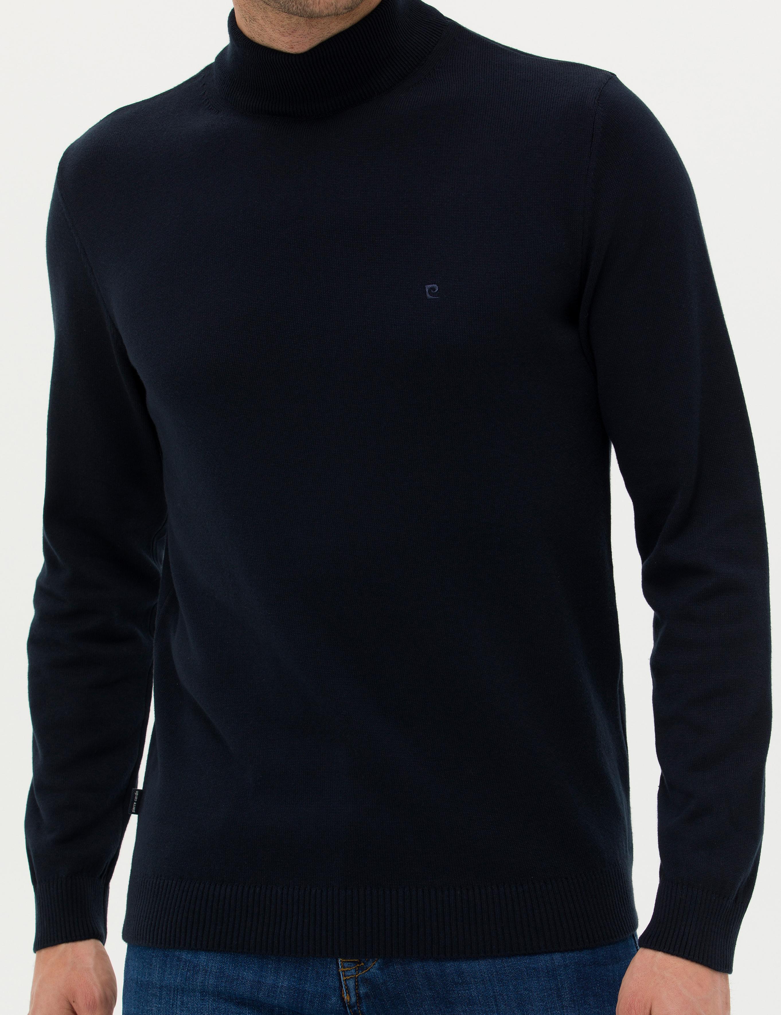 Lacivert Slim Fit Yarım Balıkçı Yaka Basic Triko Kazak