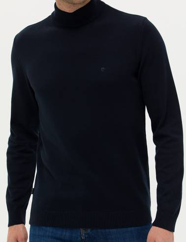 Lacivert Slim Fit Yarım Balıkçı Yaka Basic Triko Kazak