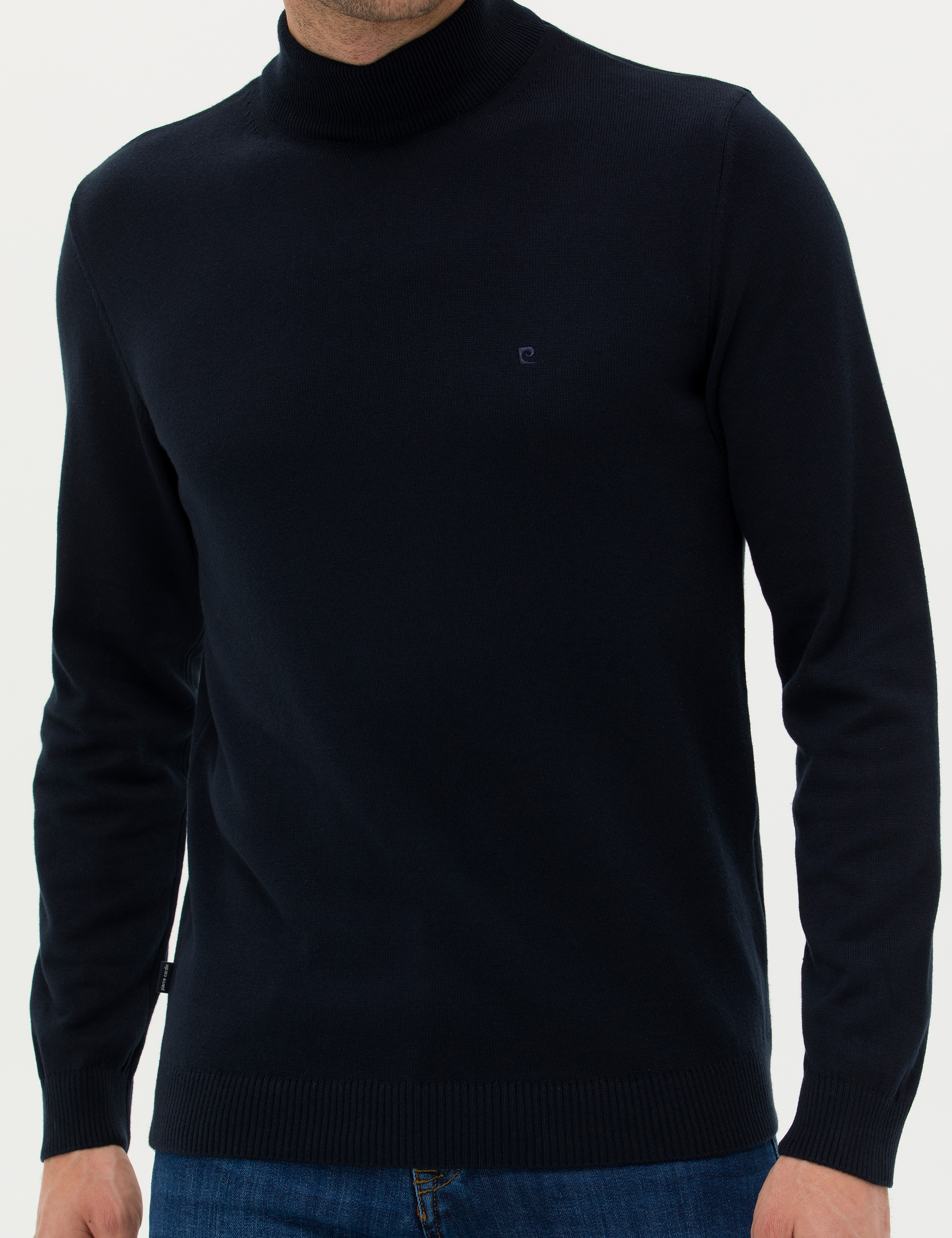 Lacivert Slim Fit Yarım Balıkçı Yaka Basic Triko Kazak