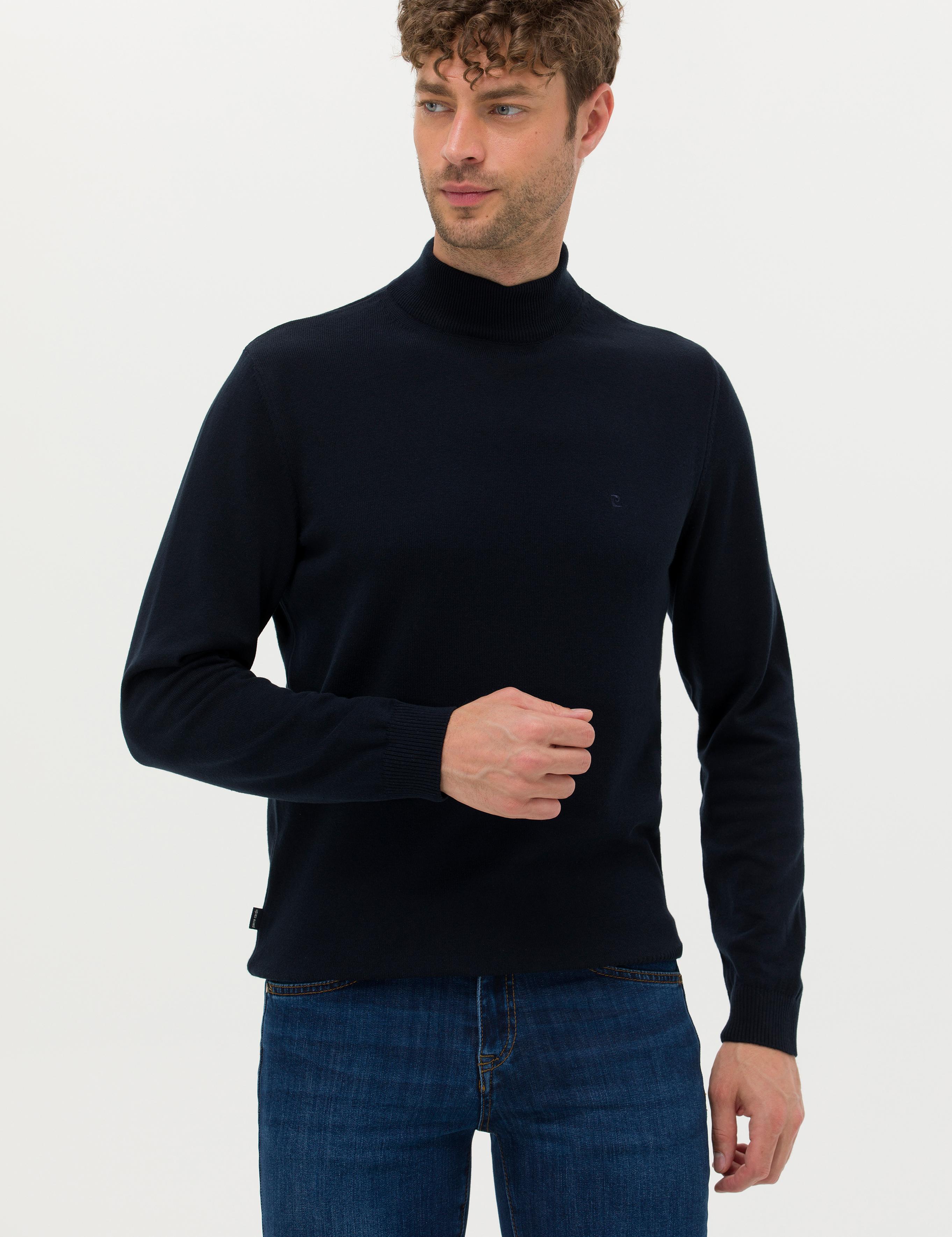 Lacivert Slim Fit Yarım Balıkçı Yaka Basic Triko Kazak