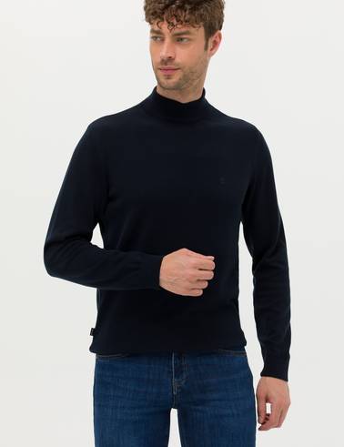 Lacivert Slim Fit Yarım Balıkçı Yaka Basic Triko Kazak