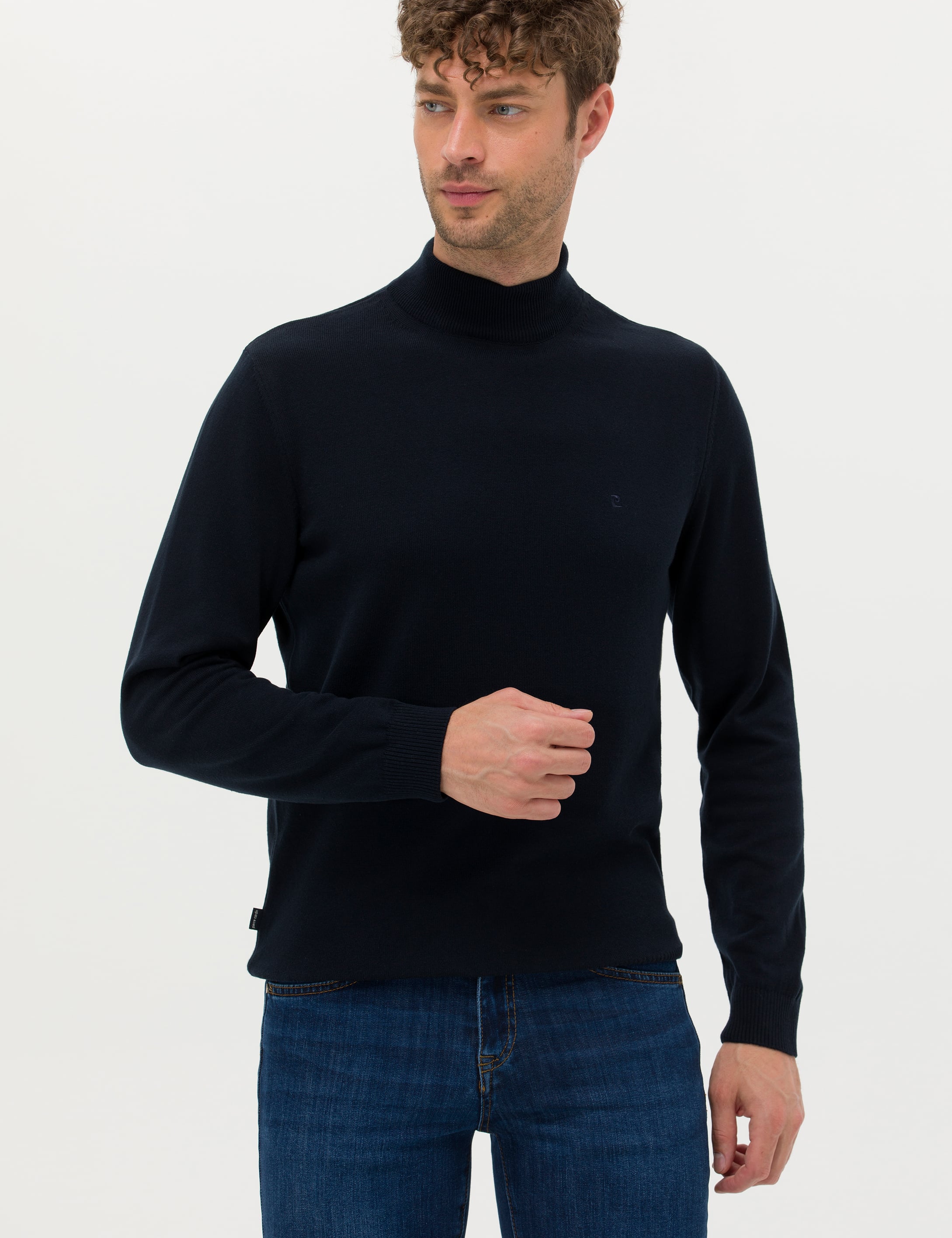 Lacivert Slim Fit Yarım Balıkçı Yaka Basic Triko Kazak