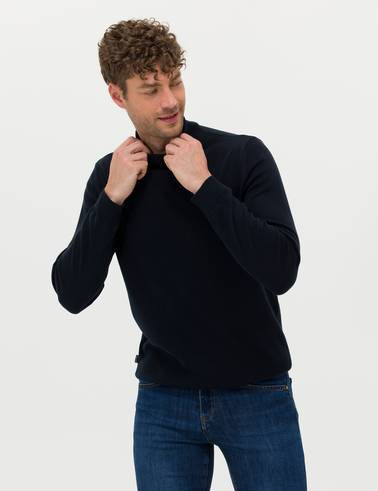 Lacivert Slim Fit Yarım Balıkçı Yaka Basic Triko Kazak