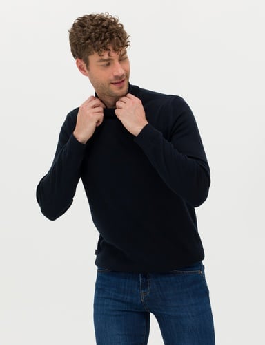 Lacivert Slim Fit Yarım Balıkçı Yaka Basic Triko Kazak