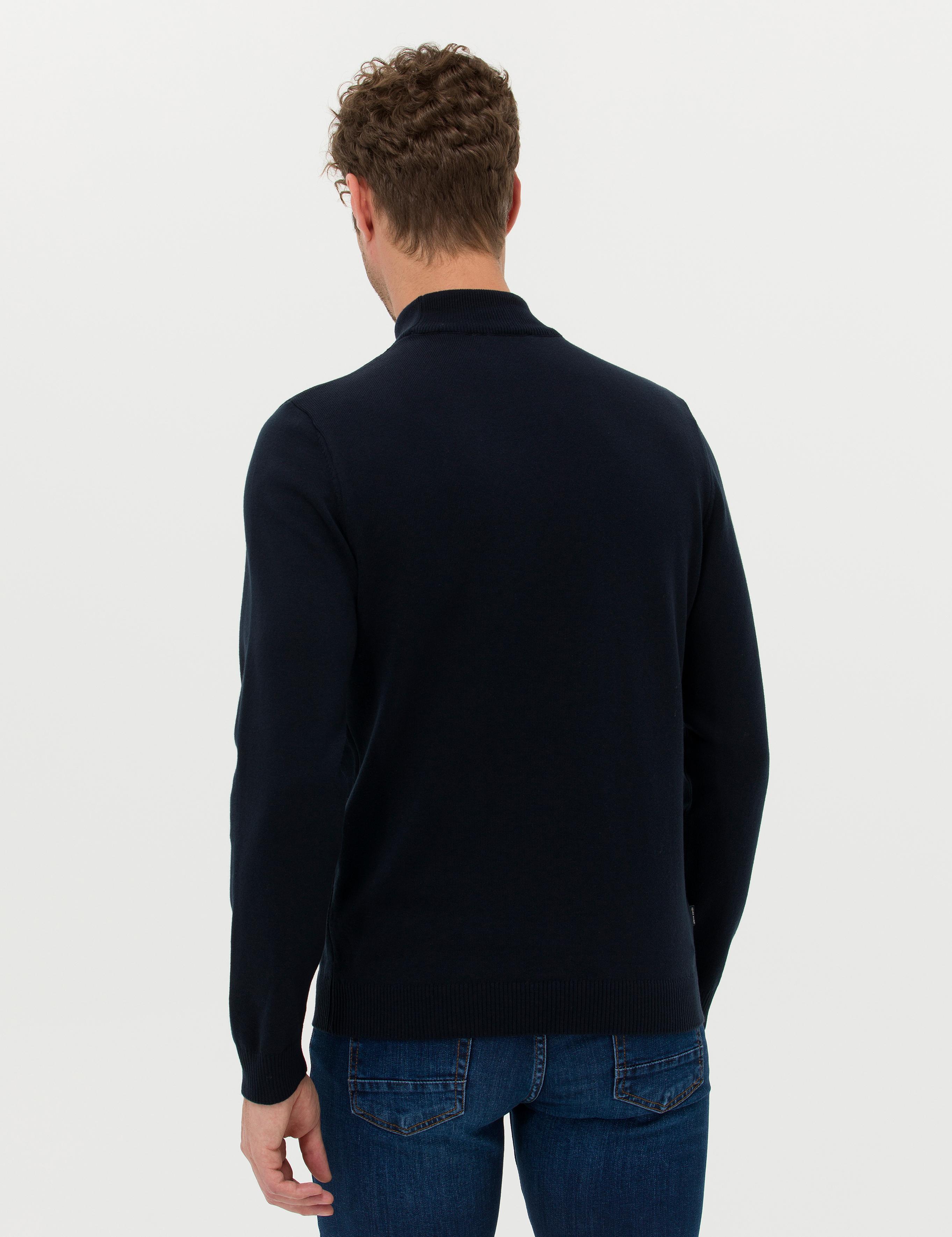 Lacivert Slim Fit Yarım Balıkçı Yaka Basic Triko Kazak