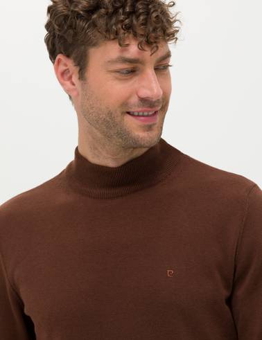 Koyu Kahverengi Slim Fit Yarım Balıkçı Yaka Basic Triko Kazak