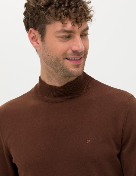 Koyu Kahverengi Slim Fit Yarım Balıkçı Yaka Basic Triko Kazak - 50276161228