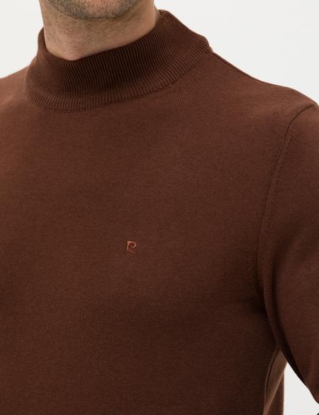 Koyu Kahverengi Slim Fit Yarım Balıkçı Yaka Basic Triko Kazak - 50276161228