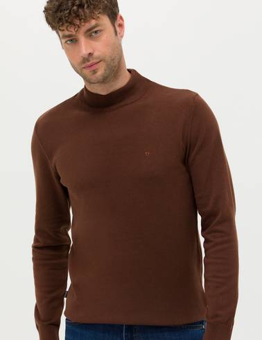 Koyu Kahverengi Slim Fit Yarım Balıkçı Yaka Basic Triko Kazak
