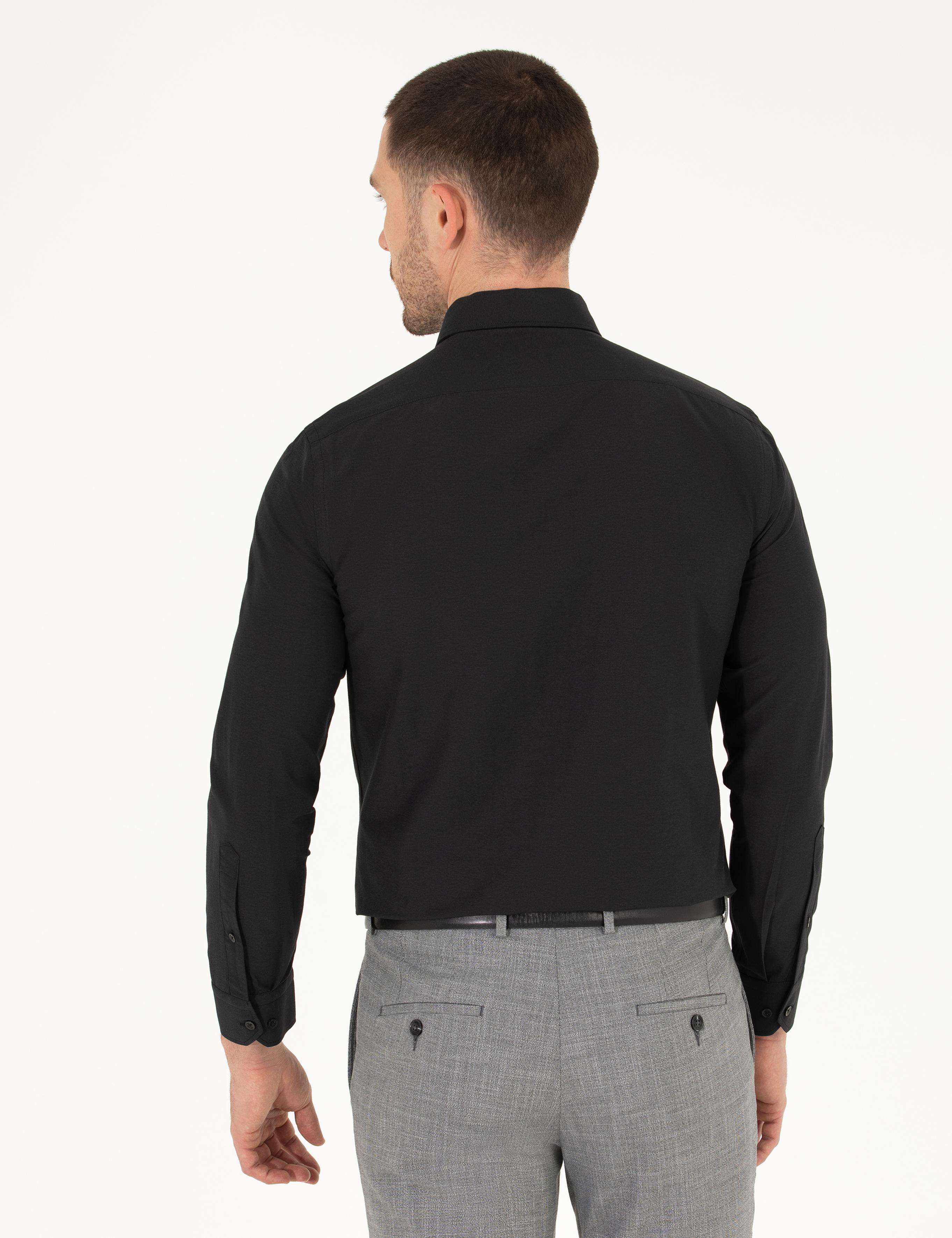 Siyah Slim Fit Uzun Kollu Basic Gömlek