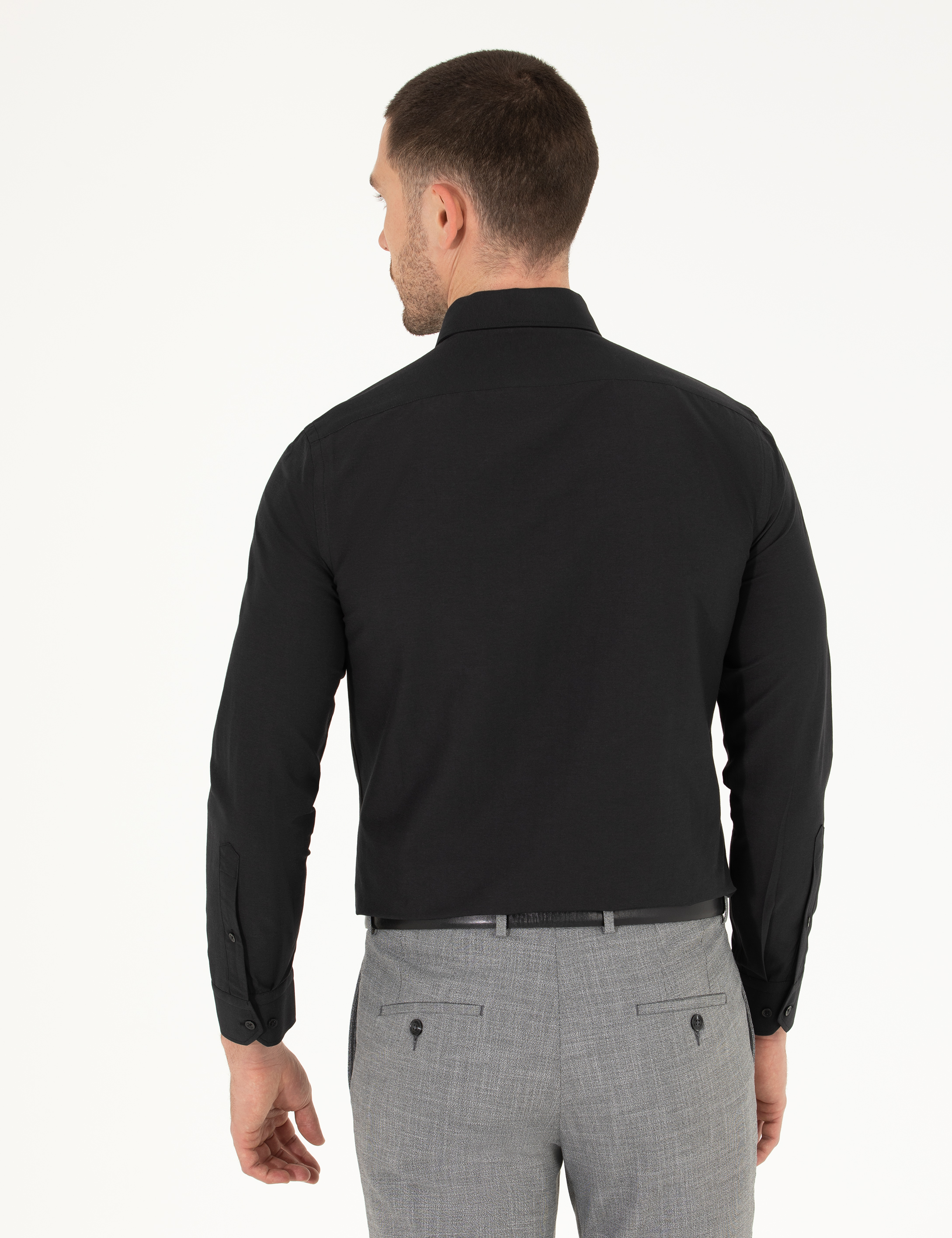 Siyah Slim Fit Uzun Kollu Basic Gömlek - Image 5