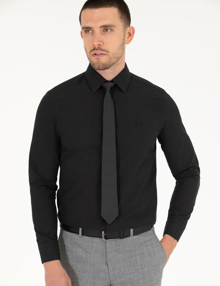 Siyah Slim Fit Uzun Kollu Basic Gömlek - 50275622024