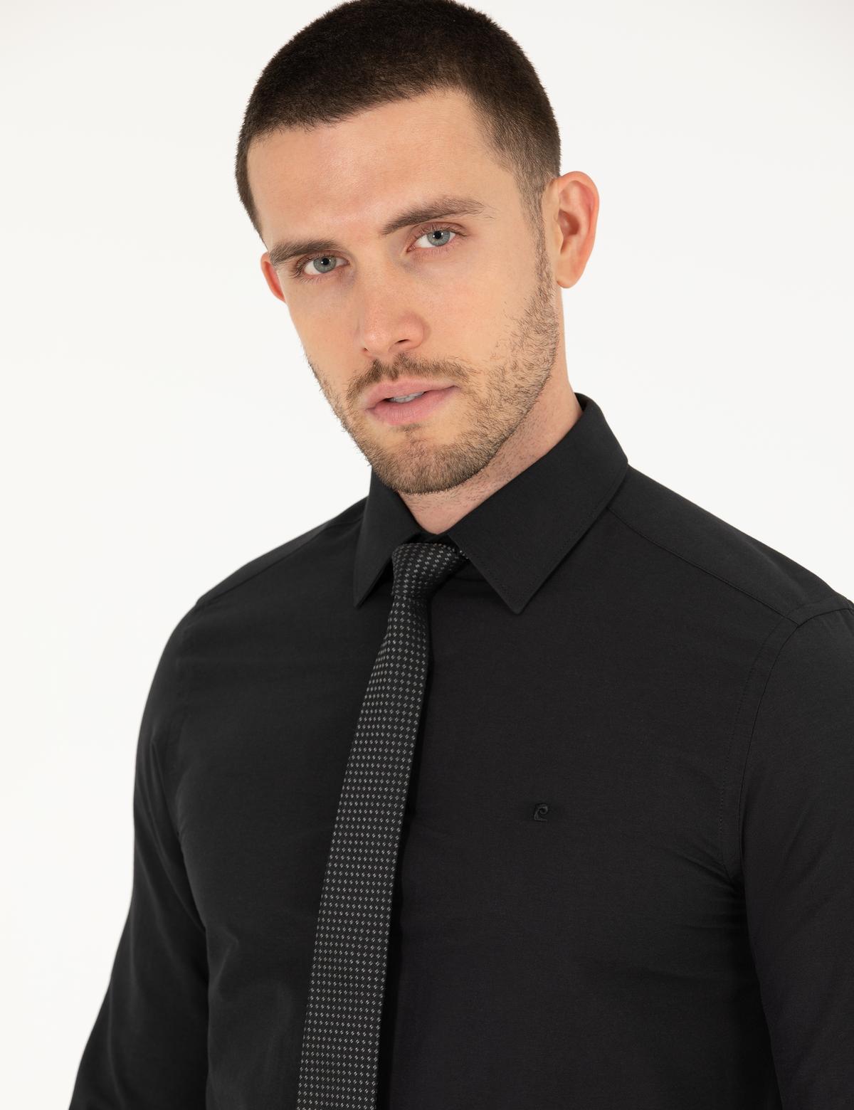 Siyah Slim Fit Uzun Kollu Basic Gömlek - 50275622024