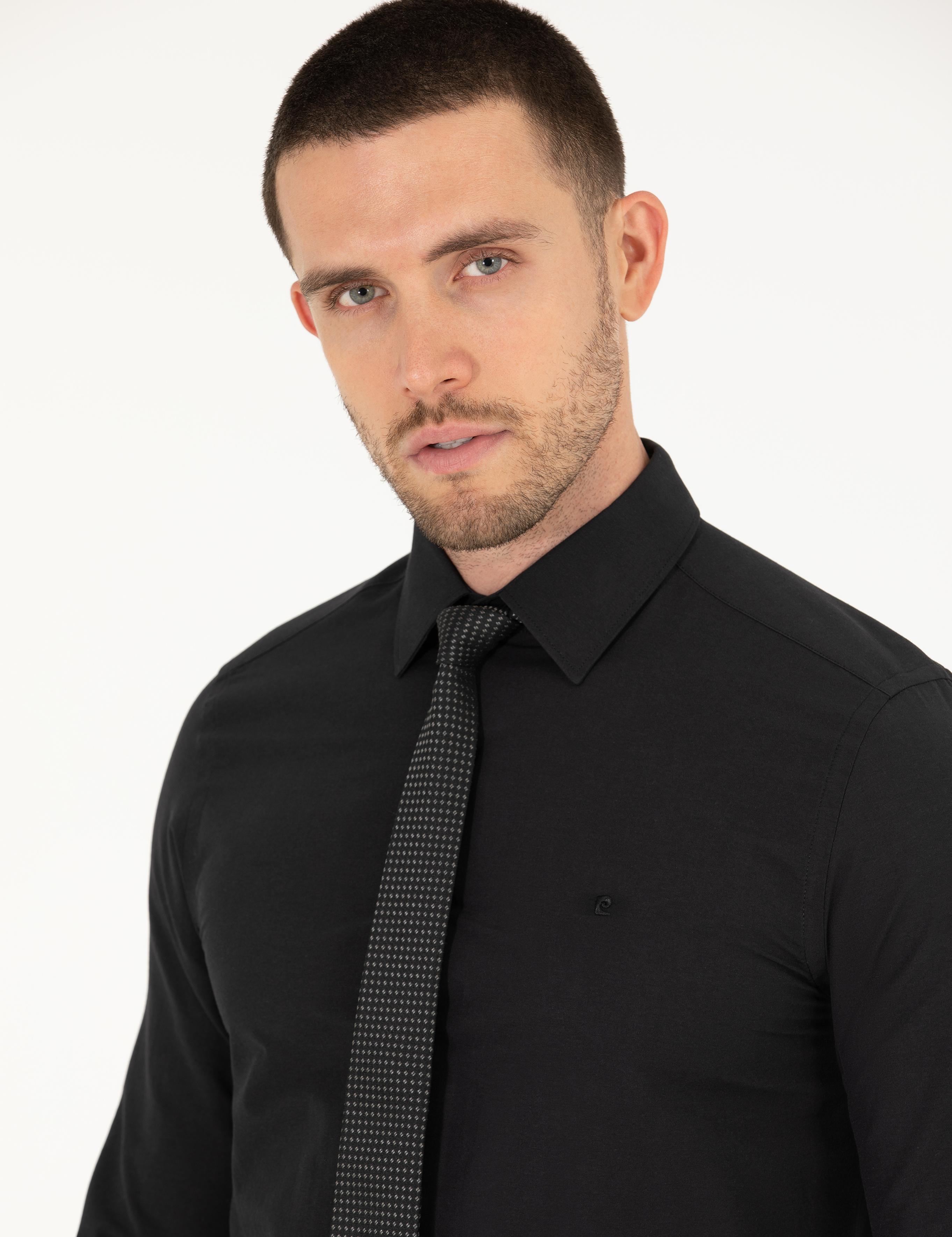 Siyah Slim Fit Uzun Kollu Basic Gömlek