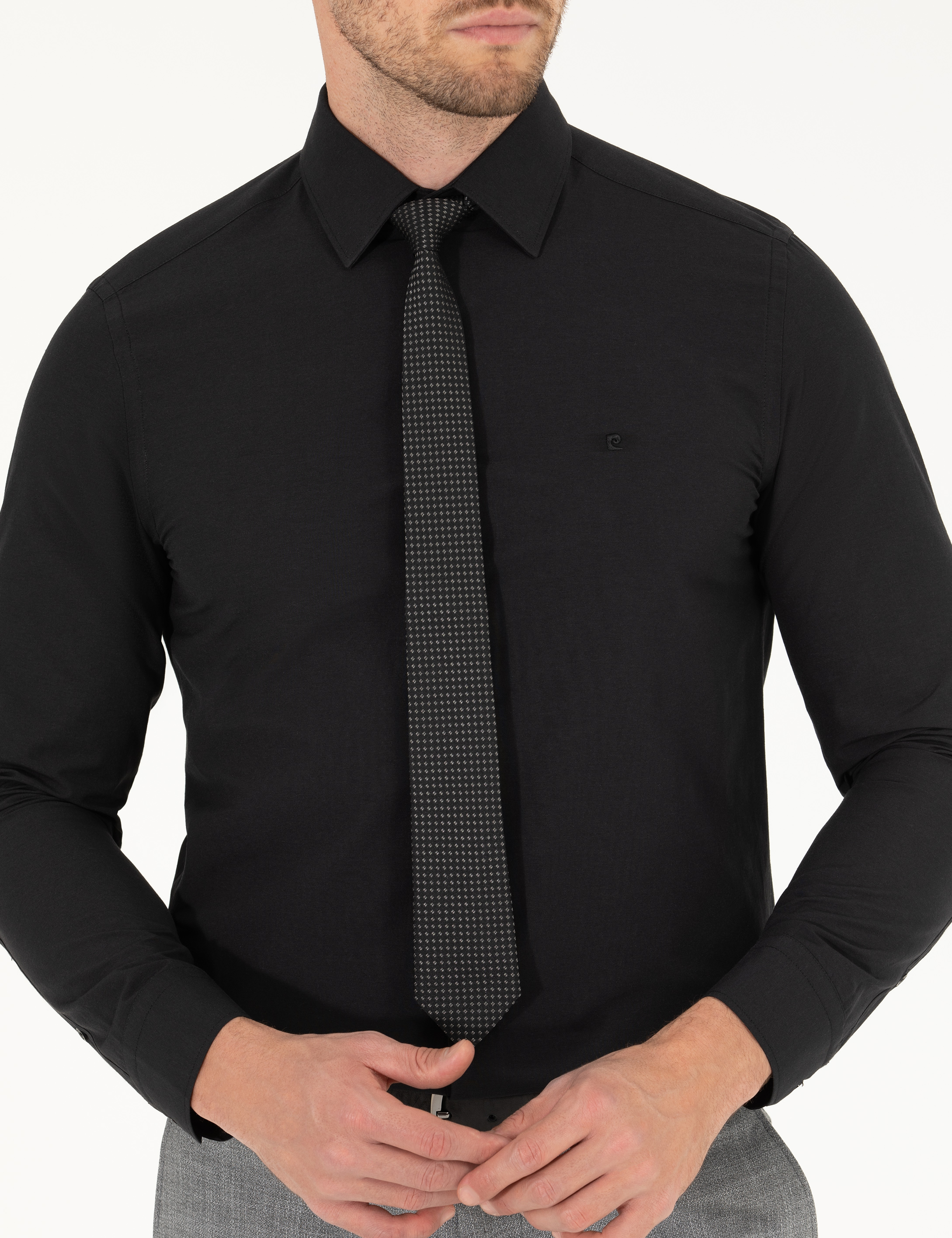 Siyah Slim Fit Uzun Kollu Basic Gömlek - Image 6