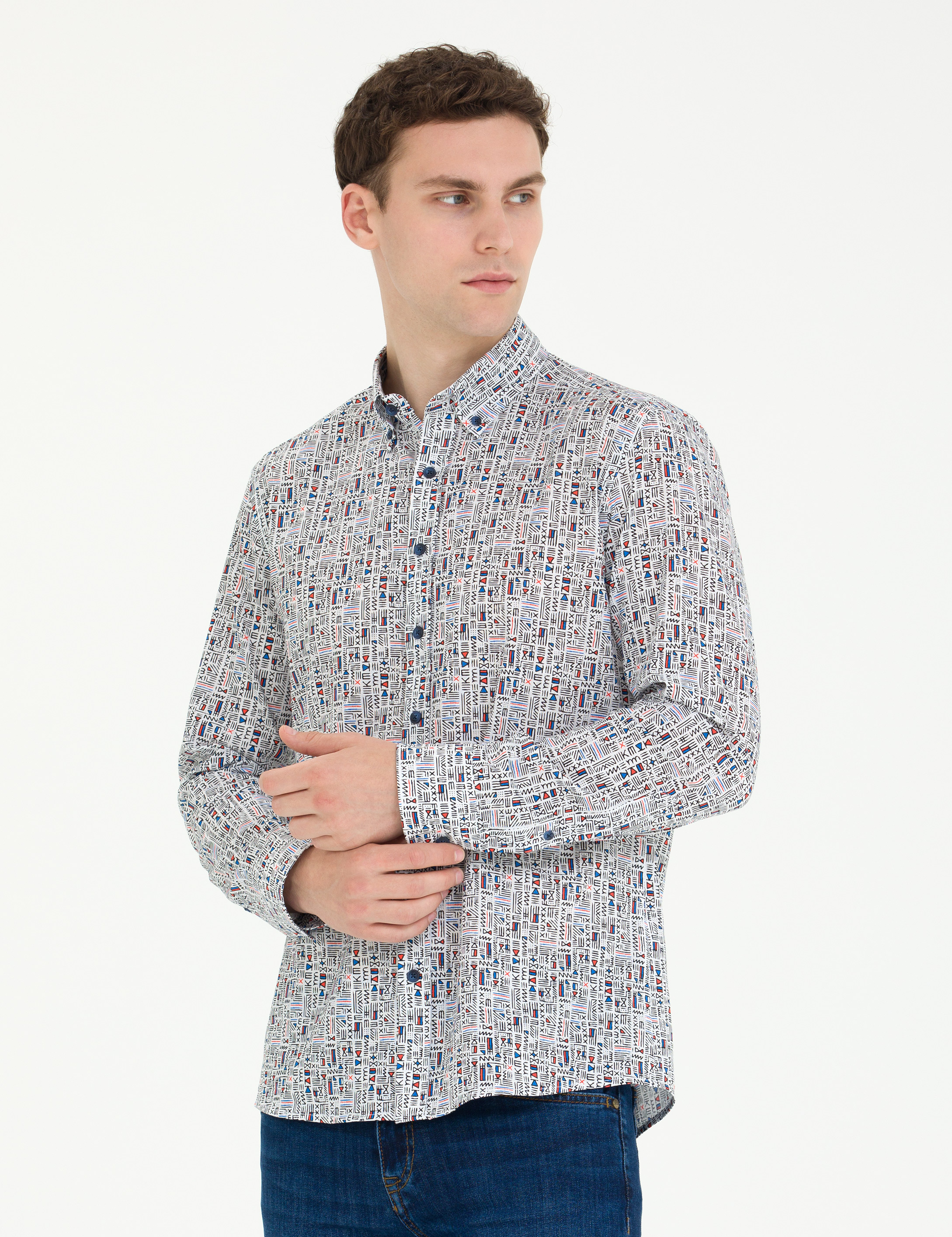 Nar Çiçeği Slim Fit Uzun Kollu Gömlek - Image 3