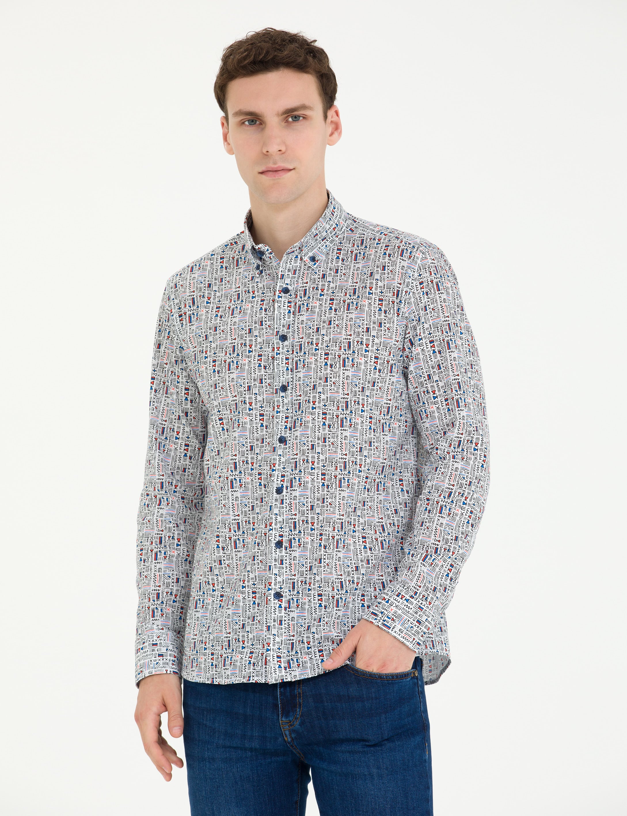 Nar Çiçeği Slim Fit Uzun Kollu Gömlek