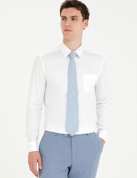 Beyaz Parlak Saten Regular Fit Uzun Kollu Basic Gömlek - 50268202016