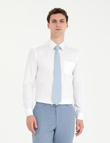 Beyaz Parlak Saten Regular Fit Uzun Kollu Basic Gömlek - 50268202016