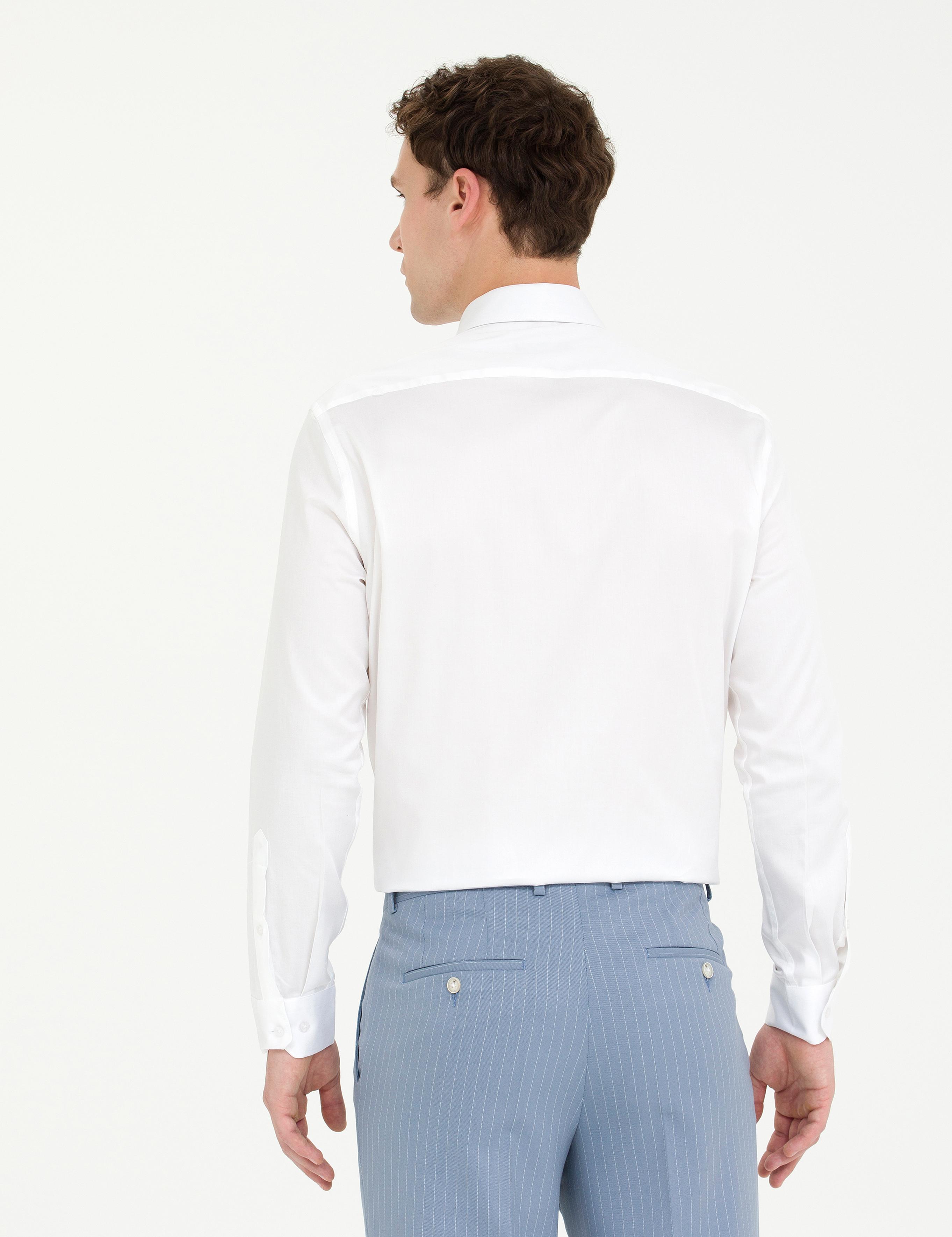 Beyaz Parlak Saten Regular Fit Uzun Kollu Basic Gömlek