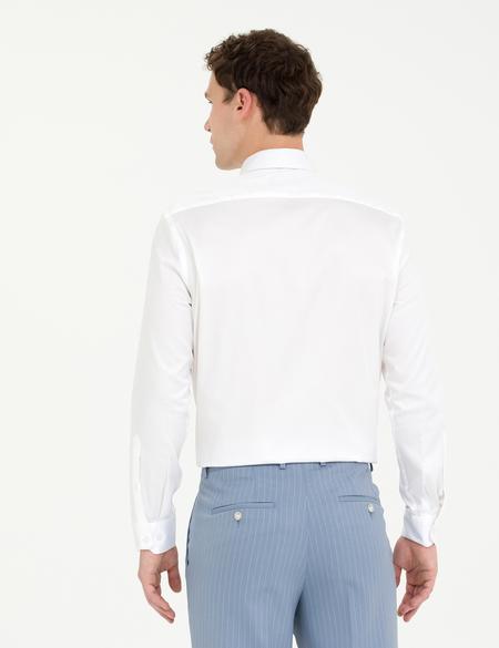 Beyaz Parlak Saten Regular Fit Uzun Kollu Basic Gömlek - 50268202016