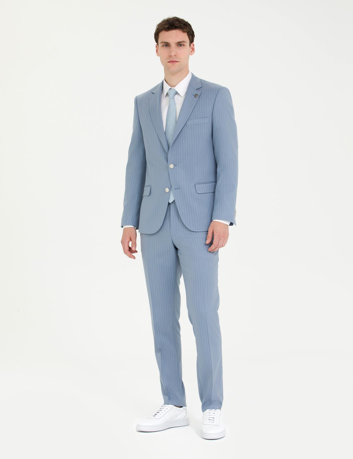 Açık Mavi Çizgili Ekstra Slim Fit Takım Elbise