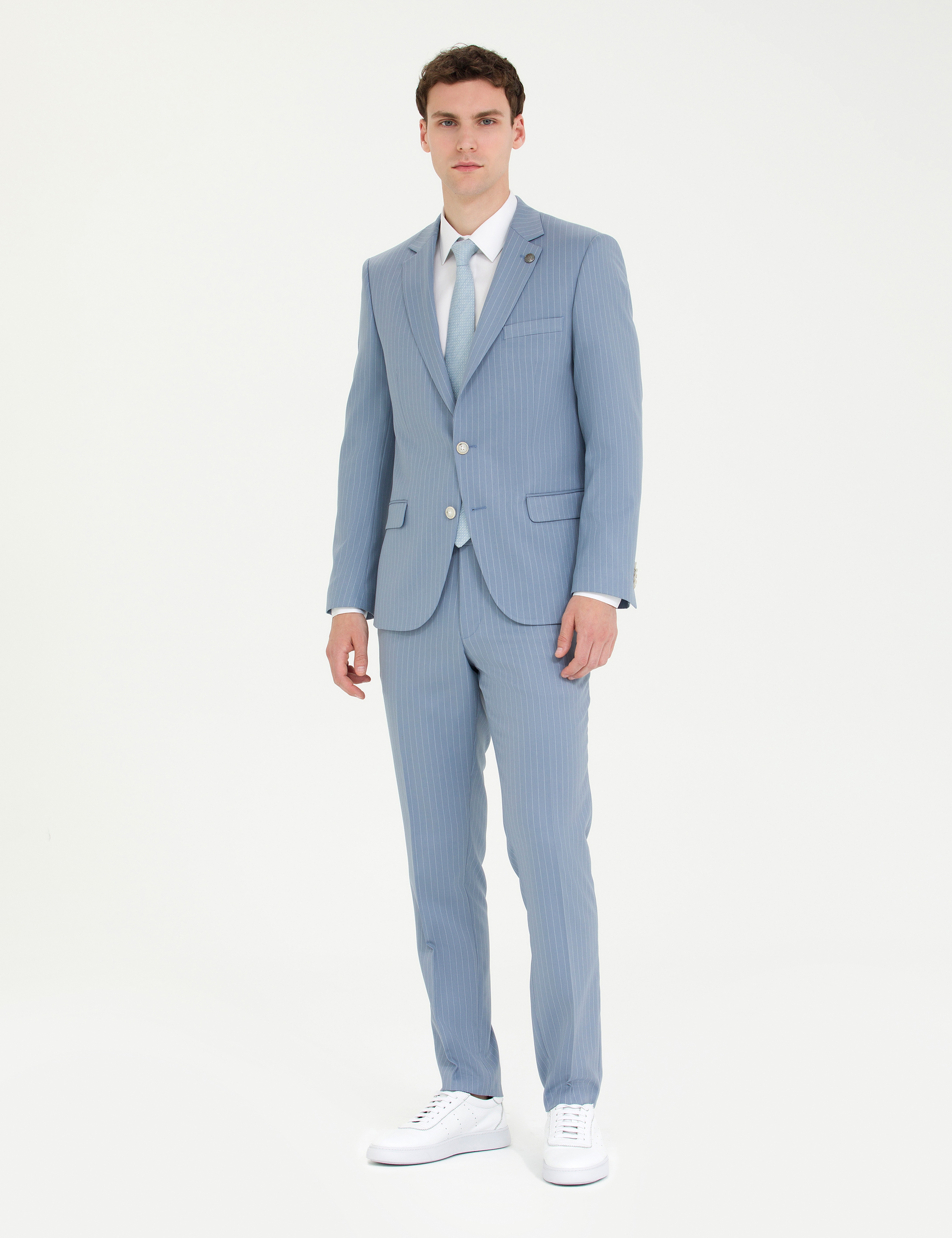 Açık Mavi Çizgili Ekstra Slim Fit Takım Elbise - Image 1