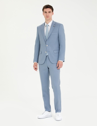 Açık Mavi Çizgili Ekstra Slim Fit Takım Elbise